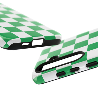 Green Checkered Phone Case, Phone Cases Samsung Galaxy S25, S25 Plus, S24, S24 Plus, S24 Ultra, S23, S22, S22 Plus, S21 Ultra, S21 FE, S20+
