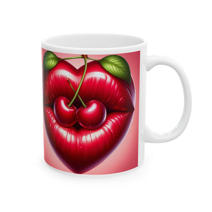 Cherry Lips Mug, Cute Retro Coffee Mug, Pop Art Ceramic Cup, Aesthetic Lips Design Mug, Gift for Coffee Lovers, 11oz 15oz