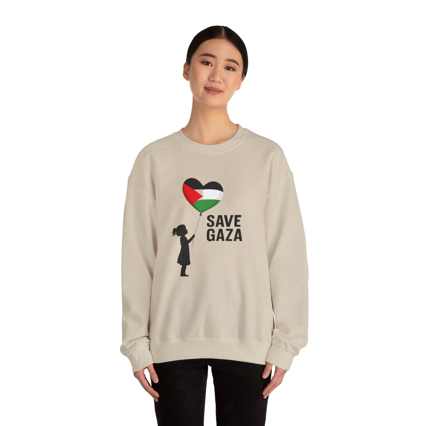 Save Gaza Crewneck Sweatshirt, Protest Apparel, Activist Fashion, Unisex Heavy Blend, Gift for Human Rights Advocates