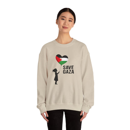 Save Gaza Crewneck Sweatshirt, Protest Apparel, Activist Fashion, Unisex Heavy Blend, Gift for Human Rights Advocates