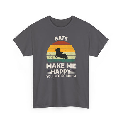 Bats Make Me Happy Unisex Heavy Cotton Tee, Funny Graphic Tee, Lovers Gift, Halloween Apparel, Everyday Casual Wear, Nature