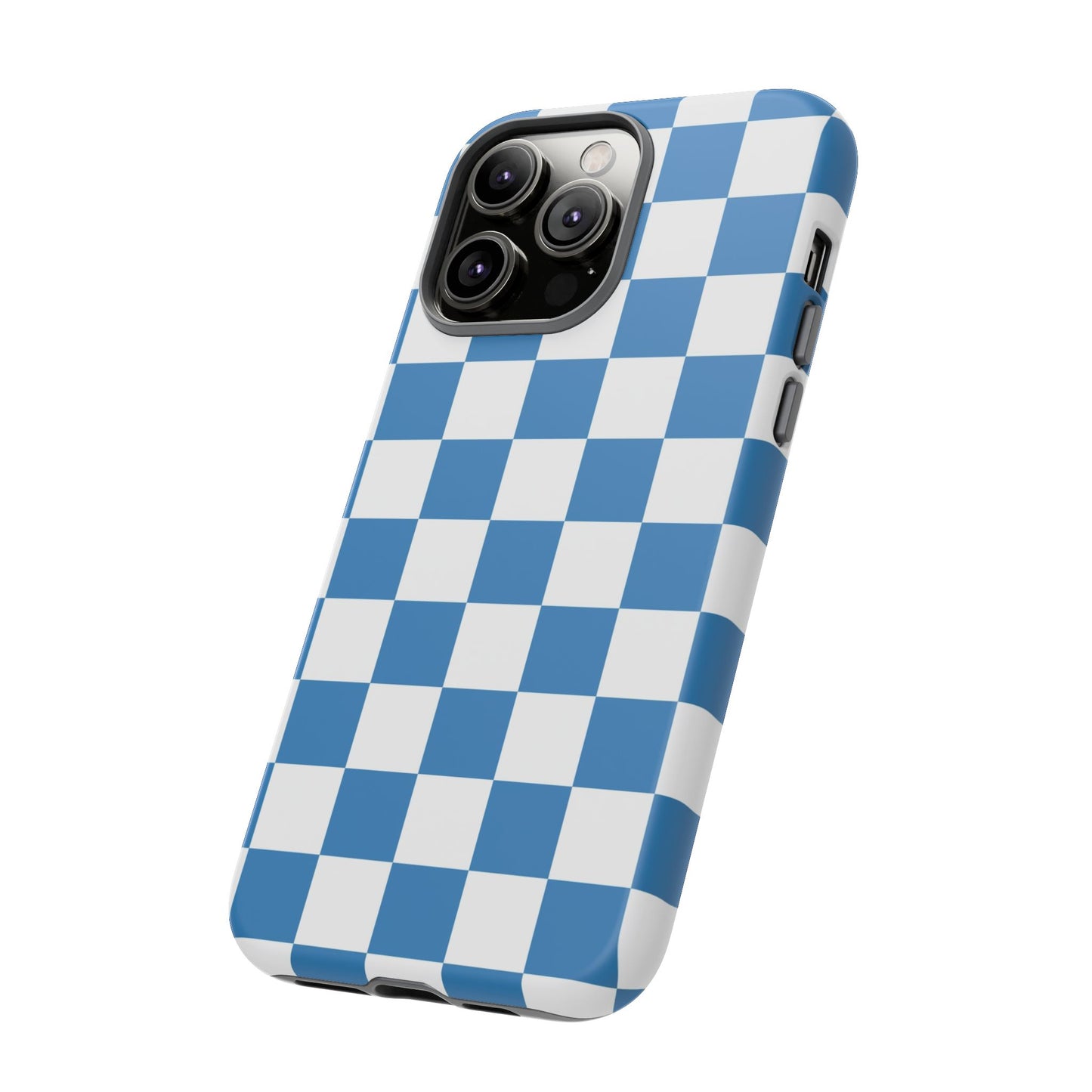 Checkered Phone Case, iPhone 17 Pro, 17, 16, 15, 14, 13, 12, 11, X, XR, XS MAX, Smartphone Cover, Blue and White Mobile Protector