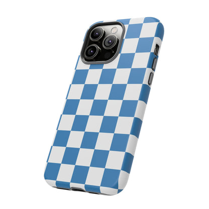 Checkered Phone Case, iPhone 17 Pro, 17, 16, 15, 14, 13, 12, 11, X, XR, XS MAX, Smartphone Cover, Blue and White Mobile Protector