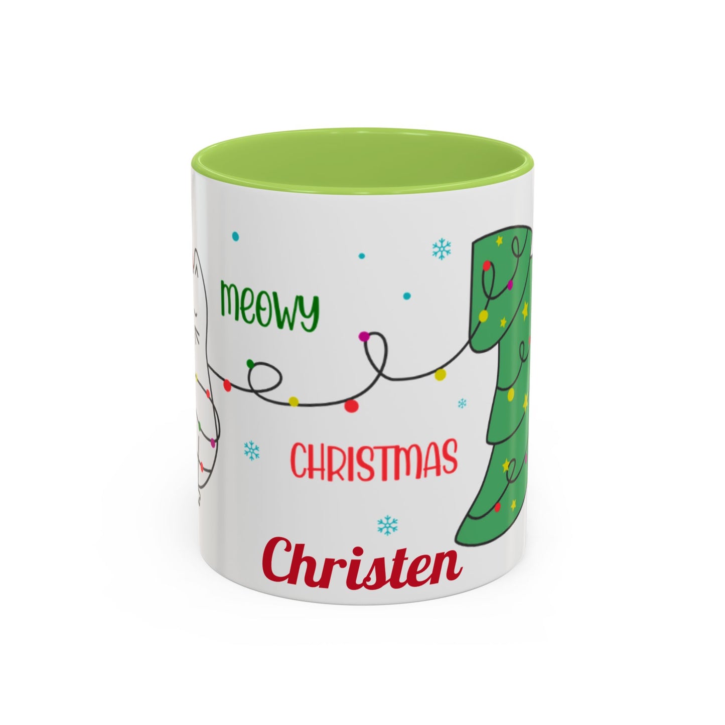 Personalized Meowy Christmas Accent Mug, Funny Holiday Coffee Cup, Cat Lover Gift, Festive Drinkware, Christmas Decor, Personalized Mug