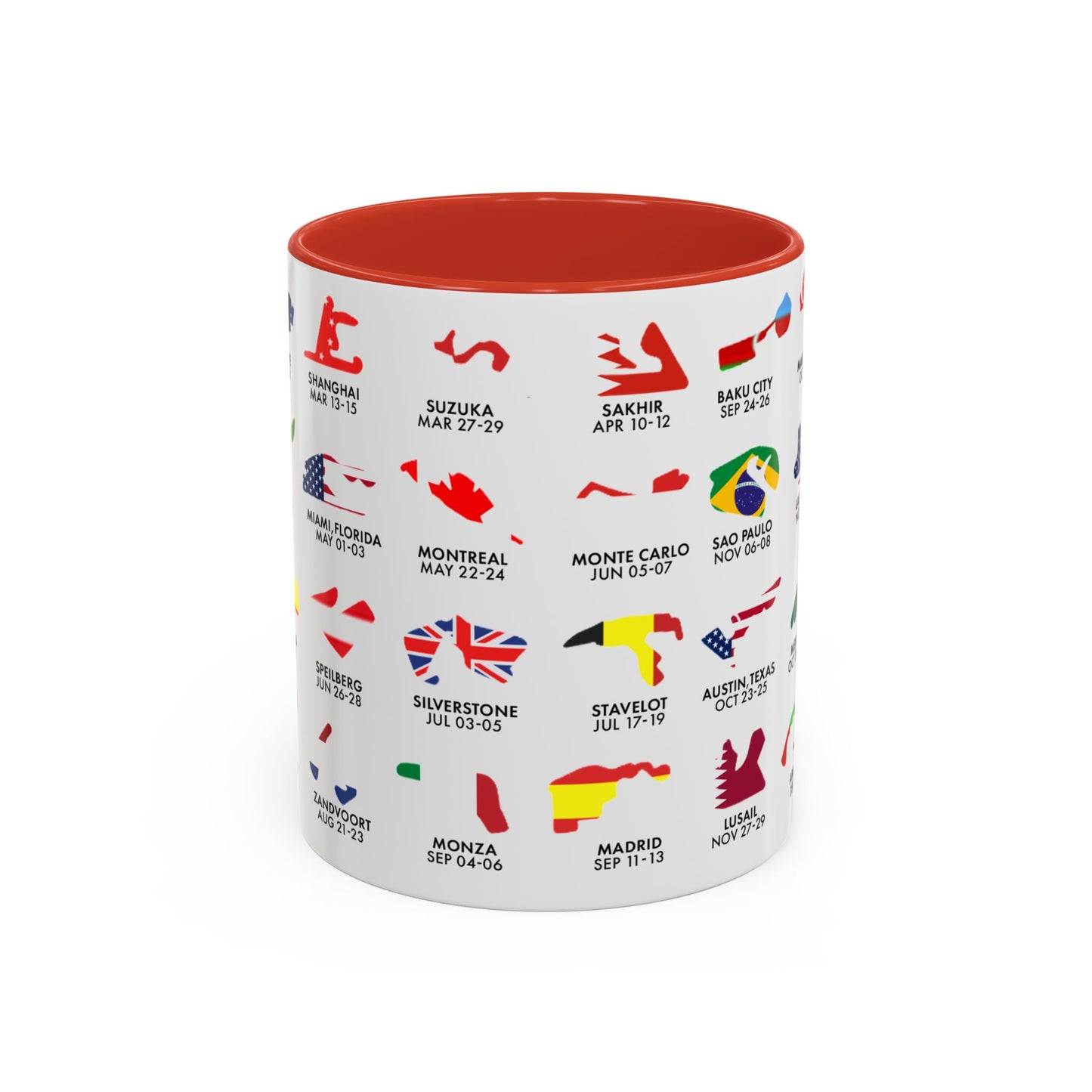 2026 Grand Prix Calendar Mug, Formula 1 Accent Coffee Mug, F1 Circuit Icons Cup, Motorsport Fan Gift, Racing Calendar Ceramic Mug