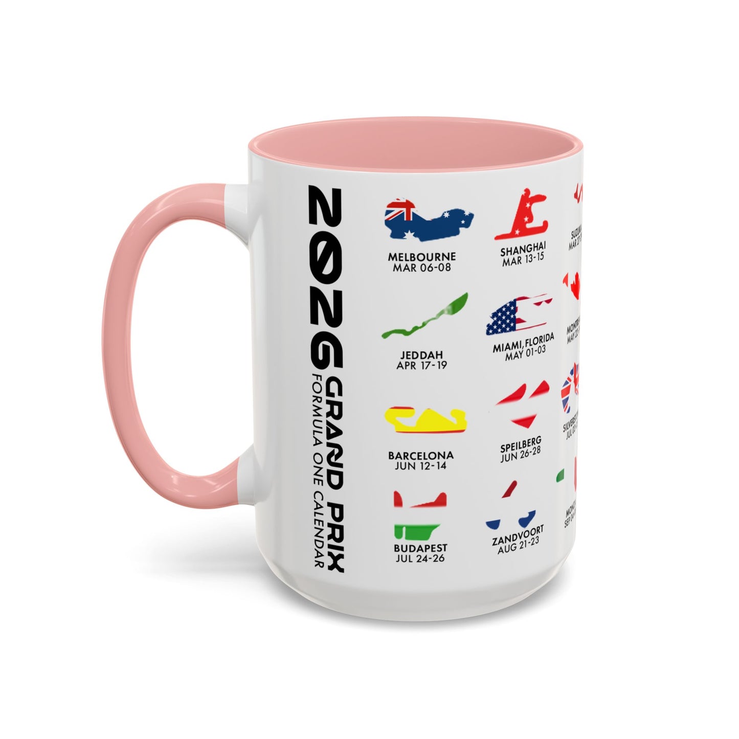 2026 Grand Prix Calendar Mug, Formula 1 Accent Coffee Mug, F1 Circuit Icons Cup, Motorsport Fan Gift, Racing Calendar Ceramic Mug