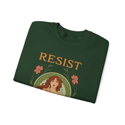 Resist Art Nouveau Woman Sweatshirt, Feminist Vintage Crewneck, Floral Botanical Activist Pullover, Empowerment Gift, Cozy Fall Layer