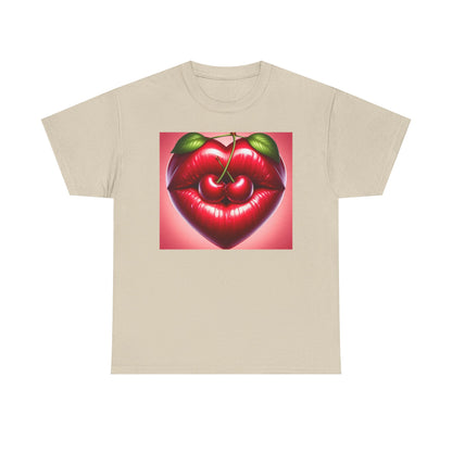 Cherry Lips Heart Graphic Tee, Retro Pop Art T-Shirt, Cute Aesthetic Cotton Shirt, Vintage Style Unisex Tee, Fun Statement Top