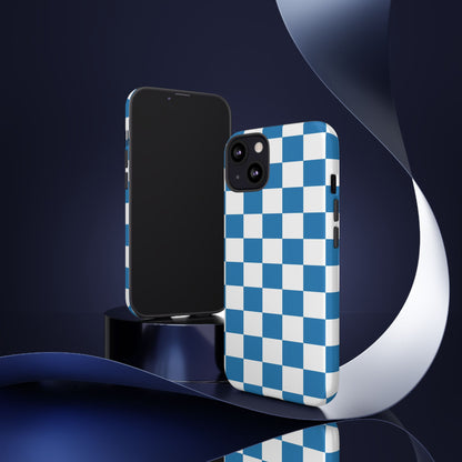 Checkered Phone Case, iPhone 17 Pro, 17, 16, 15, 14, 13, 12, 11, X, XR, XS MAX, Smartphone Cover, Blue and White Mobile Protector
