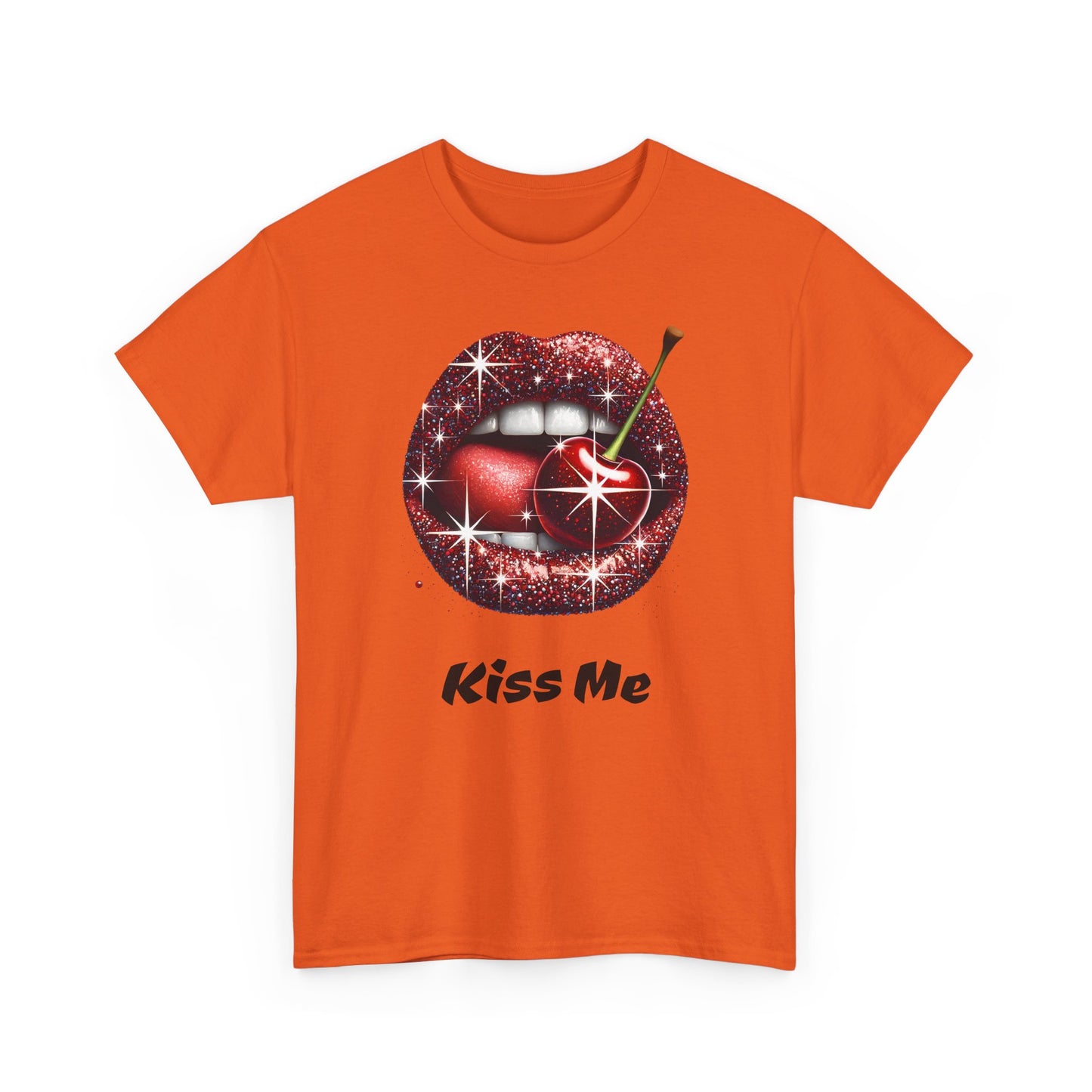 Glitter Lips Cherry Kiss Me Tee, Retro Pinup Graphic Shirt, Flirty Pop Art T-Shirt, Vintage Style Cotton Tee