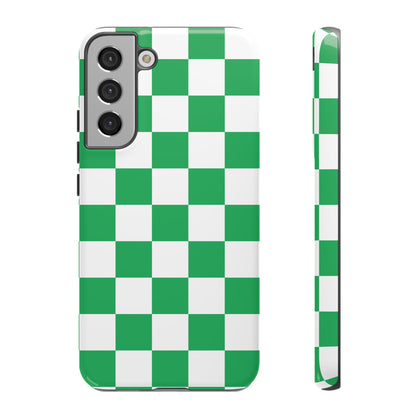 Green Checkered Phone Case, Phone Cases Samsung Galaxy S25, S25 Plus, S24, S24 Plus, S24 Ultra, S23, S22, S22 Plus, S21 Ultra, S21 FE, S20+