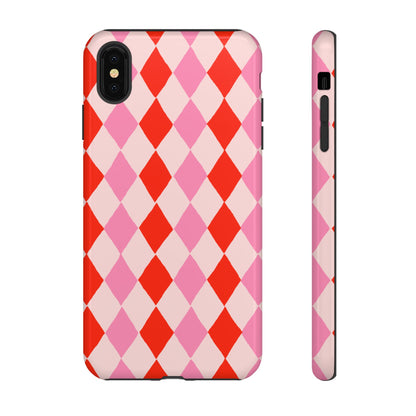 Tough Cases with Red Pink Diamonds, Retro Checkerboard iPhone Case And Samsung Case, Slim Fit Phone Case, Stylish Gift