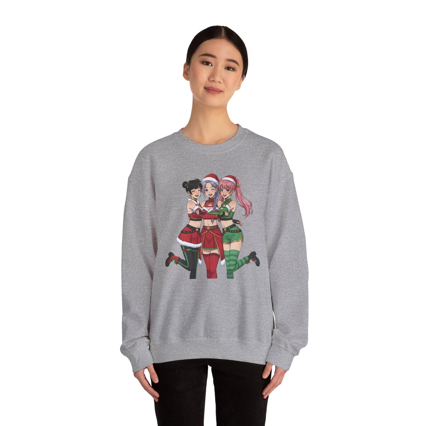 Anime Christmas Sweatshirt, Kawaii Girls Holiday Crewneck, Cute Anime Xmas Sweater, Cozy Otaku Gift, Holiday Kawaii Trio Shirt