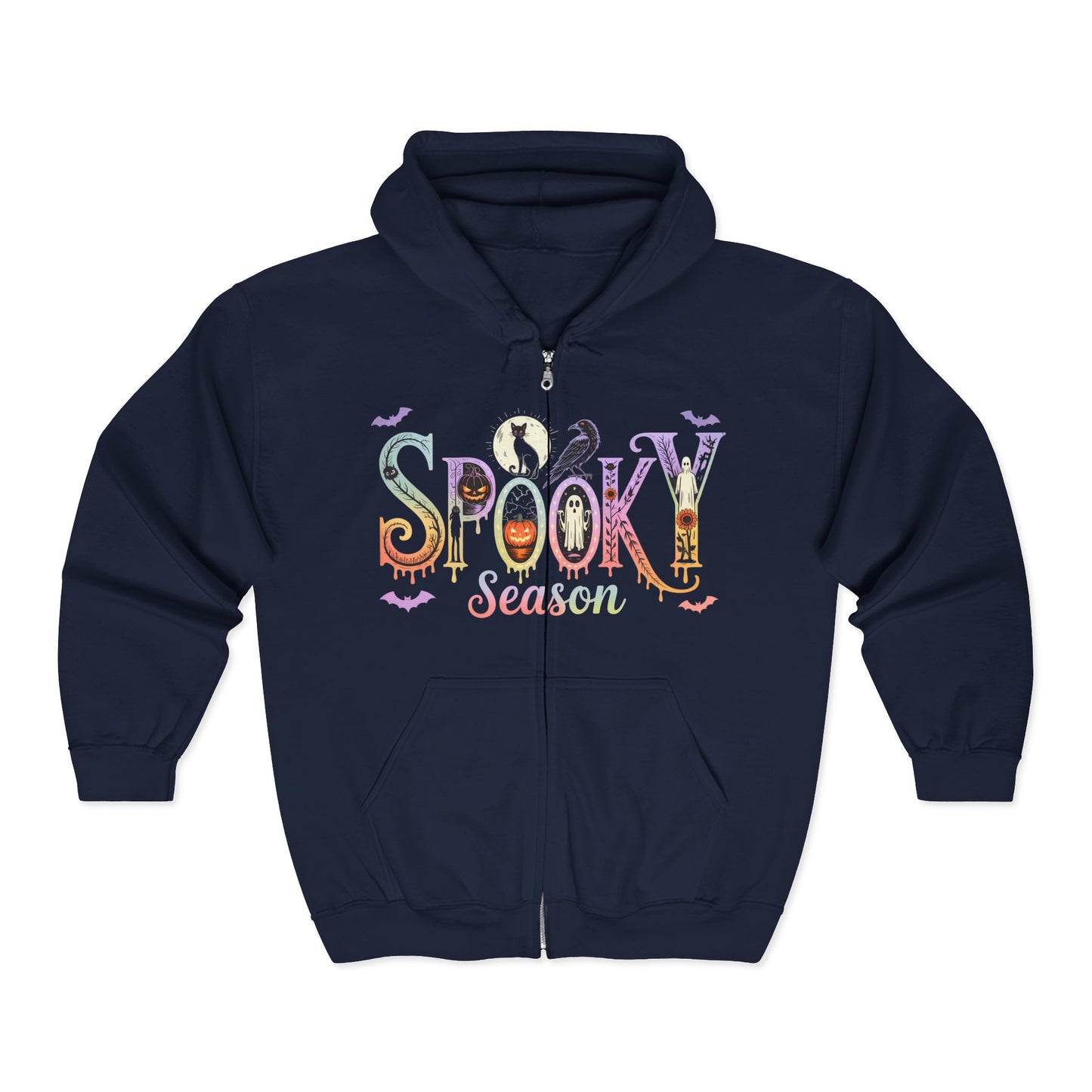 Spooky Season Full Zip Hoodie - Perfect for Halloween, Cozy Wear, Fall Fashion, Unisex Comfort, Gifting Idea