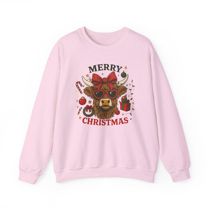 Merry Christmas Highland Cow Sweatshirt, Cow Christmas Crewneck, Funny Holiday Farm Shirt, Western Christmas Sweater, Cozy Xmas Gift for Her