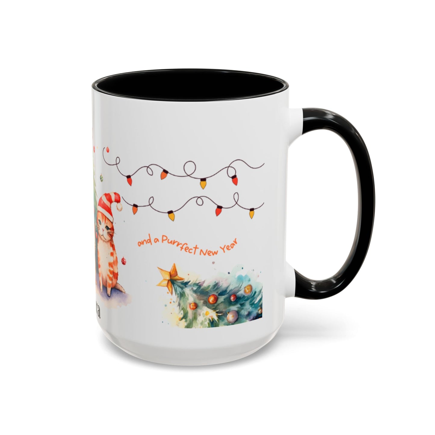 Personalized Festive Cat Accent Coffee Mug, Holiday, Christmas, Unique Gift, Home Decor, Cute Cat Lovers, Christmas Day Gift