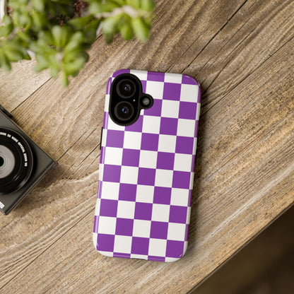 Purple Checkered Phone Case,  iPhone 17 Pro, 17, 16, 15, 14, 13, 12, 11, X, XR, XS MAX, Trendy Gift for Friends, Accessory for Occasions