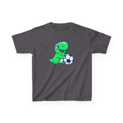 Green Dinosaur Playing Soccer Kids T-Shirt, Cute Dino Soccer Shirt for Boys Girls, Fun Youth Sports Graphic Tee, Football Lover