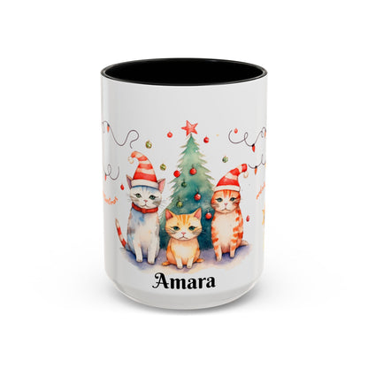 Personalized Festive Cat Accent Coffee Mug, Holiday, Christmas, Unique Gift, Home Decor, Cute Cat Lovers, Christmas Day Gift