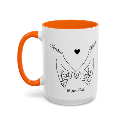 Holding Hands Couple Mug | Personalized Names & Date Coffee Cup | Custom Line Art Love Mug | Valentine Anniversary Gift for Couples