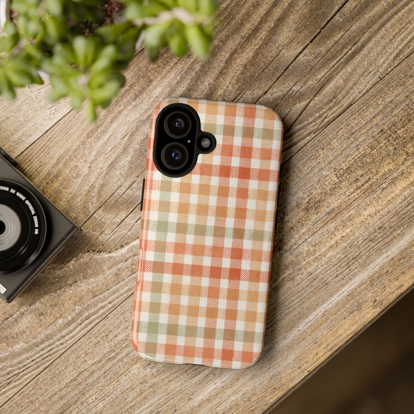 Boho Checkered Phone Case | Neutral Aesthetic Plaid Case | Retro Minimalist Check Design | iPhone Cover | Samsung Cover