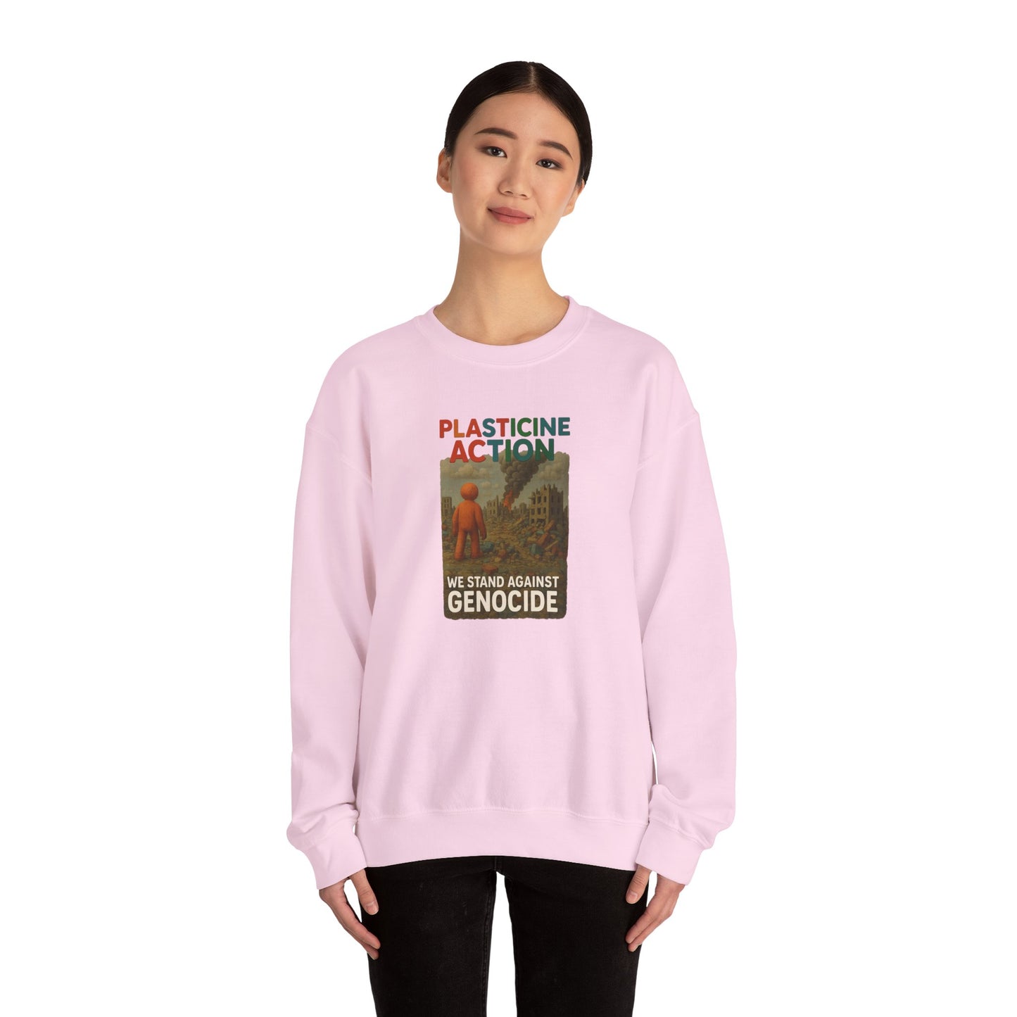 We stand against Genocide Crewneck Sweatshirt, Vintage Style, Sustainability Statement, Unisex Gift, Ethical Fashion, Activism Apparel