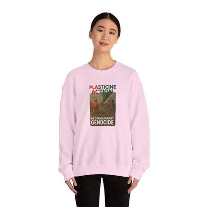 We stand against Genocide Crewneck Sweatshirt, Vintage Style, Sustainability Statement, Unisex Gift, Ethical Fashion, Activism Apparel