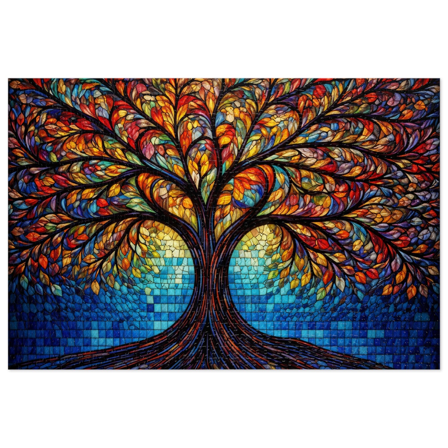 Tree of Life Jigsaw Puzzle, Colorful Stained Glass Mosaic Puzzle with Tin, Adult Puzzle Gift, Art Jigsaw