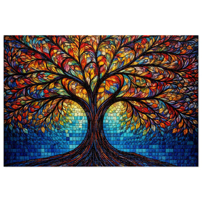 Tree of Life Jigsaw Puzzle, Colorful Stained Glass Mosaic Puzzle with Tin, Adult Puzzle Gift, Art Jigsaw