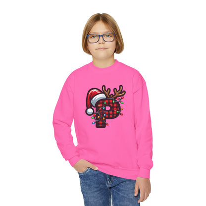 Festive Youth Crewneck Sweatshirt with Christmas Reindeer and Santa Hat, Holiday Gift for Kids, Winter Wear, Cozy Sweater, Christmas Apparel
