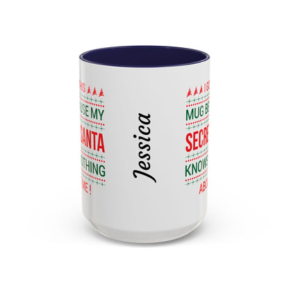 Personalized Secret Santa Accent Coffee Mug, Holiday Gift, Funny Christmas Mug, Unique Office Secret Santa Gift, Custom Drinkware