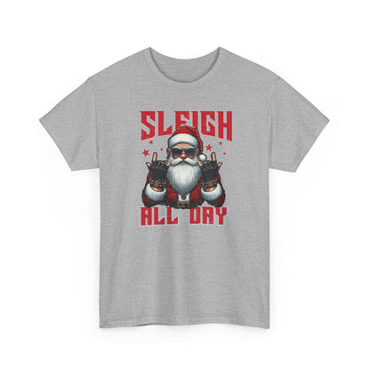 Funny Santa Sleigh All Day T-Shirt | Cool Christmas Graphic Tee | Rocker Santa Shirt | Holiday Humor Gift