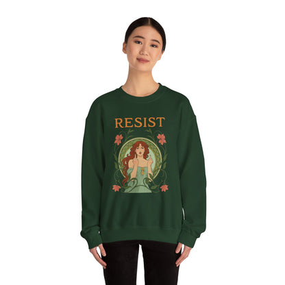 Resist Art Nouveau Woman Sweatshirt, Feminist Vintage Crewneck, Floral Botanical Activist Pullover, Empowerment Gift, Cozy Fall Layer