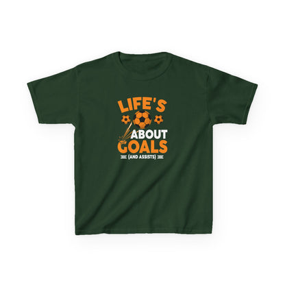 Life's About Goals Kids T-Shirt | Soccer Graphic Tee | Fun Teamwork Shirt for Boys & Girls | Cotton Youth Sports Top, FIFA World Cup 2026