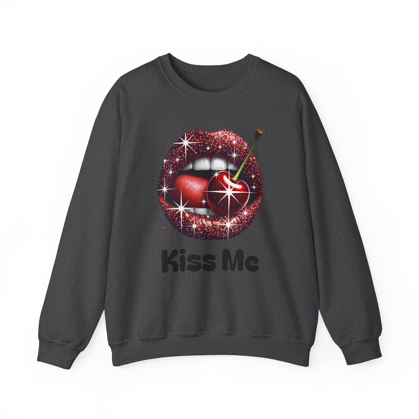 Cherry Kiss Me Sweatshirt, Glitter Lips Cherry Graphic Crewneck, Retro Pop Art Sweatshirt, Cute Flirty Pullover, Unisex Cozy Top