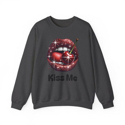 Cherry Kiss Me Sweatshirt, Glitter Lips Cherry Graphic Crewneck, Retro Pop Art Sweatshirt, Cute Flirty Pullover, Unisex Cozy Top