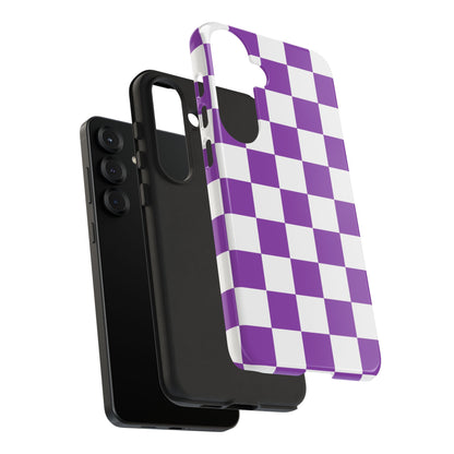 Purple Checkered Phone Case, Samsung Galaxy S25, S25 Plus, S24, S24 Plus, S24 Ultra, S23, S22, S22 Plus, S21 Ultra, S21 FE, S20+