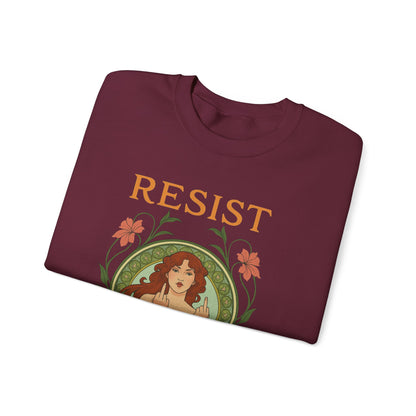 Resist Art Nouveau Woman Sweatshirt, Feminist Vintage Crewneck, Floral Botanical Activist Pullover, Empowerment Gift, Cozy Fall Layer