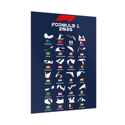 Formula 1 2026 Track Silhouettes Poster, F1 Circuits Map Wall Art, Grand Prix Calendar Print, Motorsport Racing Decor, Rolled Poster