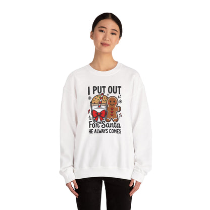 I Put Out For Santa Sweatshirt, Funny Christmas Crewneck, Cookies & Milk Holiday Sweater, Gingerbread Shirt, Xmas Party Sweatshirt