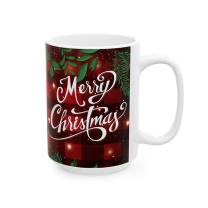 Christmas Plaid Ceramic Mug, Holiday Gift, Coffee Cup, Family Mug, Cozy Home Decor, Winter Warmth, Christmas Day Gift