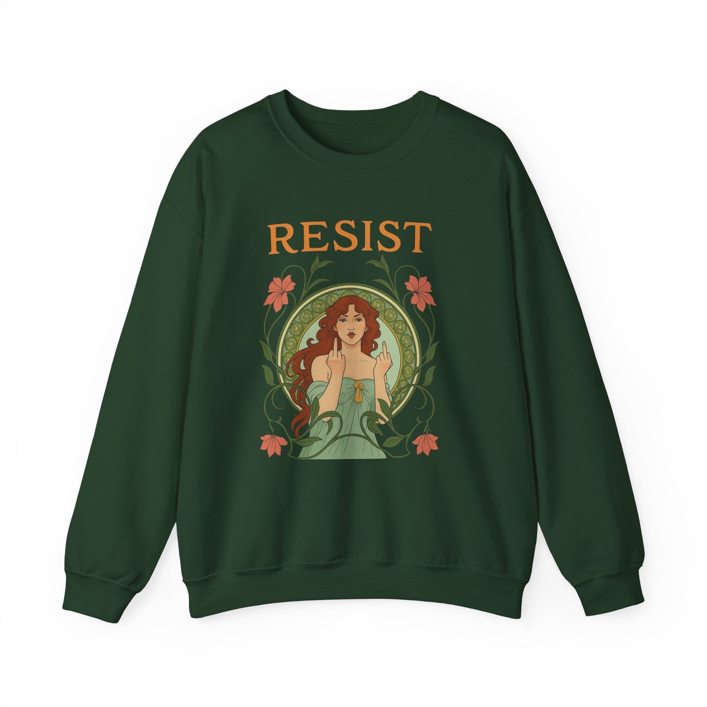 Resist Art Nouveau Woman Sweatshirt, Feminist Vintage Crewneck, Floral Botanical Activist Pullover, Empowerment Gift, Cozy Fall Layer