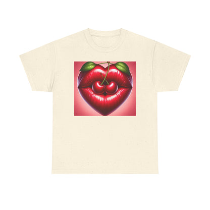 Cherry Lips Heart Graphic Tee, Retro Pop Art T-Shirt, Cute Aesthetic Cotton Shirt, Vintage Style Unisex Tee, Fun Statement Top