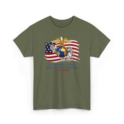 US Marine Corps 250th Anniversary T-Shirt Eagle, Globe Anchor with American Flag (1776-2026)
