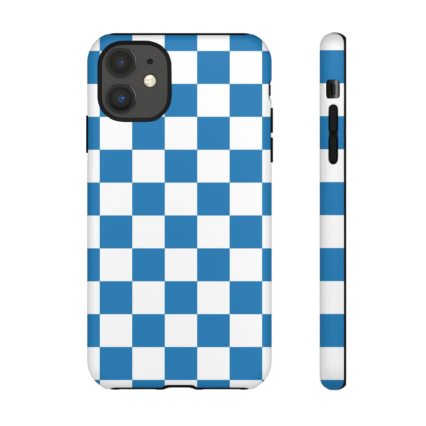 Checkered Phone Case, iPhone 17 Pro, 17, 16, 15, 14, 13, 12, 11, X, XR, XS MAX, Smartphone Cover, Blue and White Mobile Protector