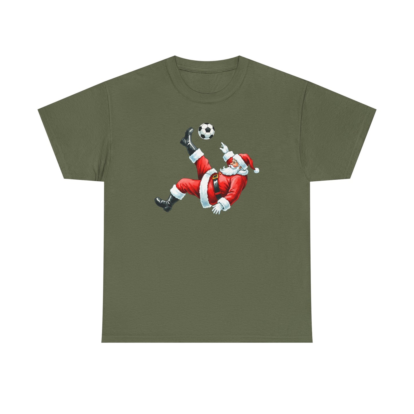 Santa Soccer Heavy Cotton Tee, Fun Holiday Shirt, Christmas Party, Gift for Him/Her, Festive Clothing, Casual Wear, Gift for her