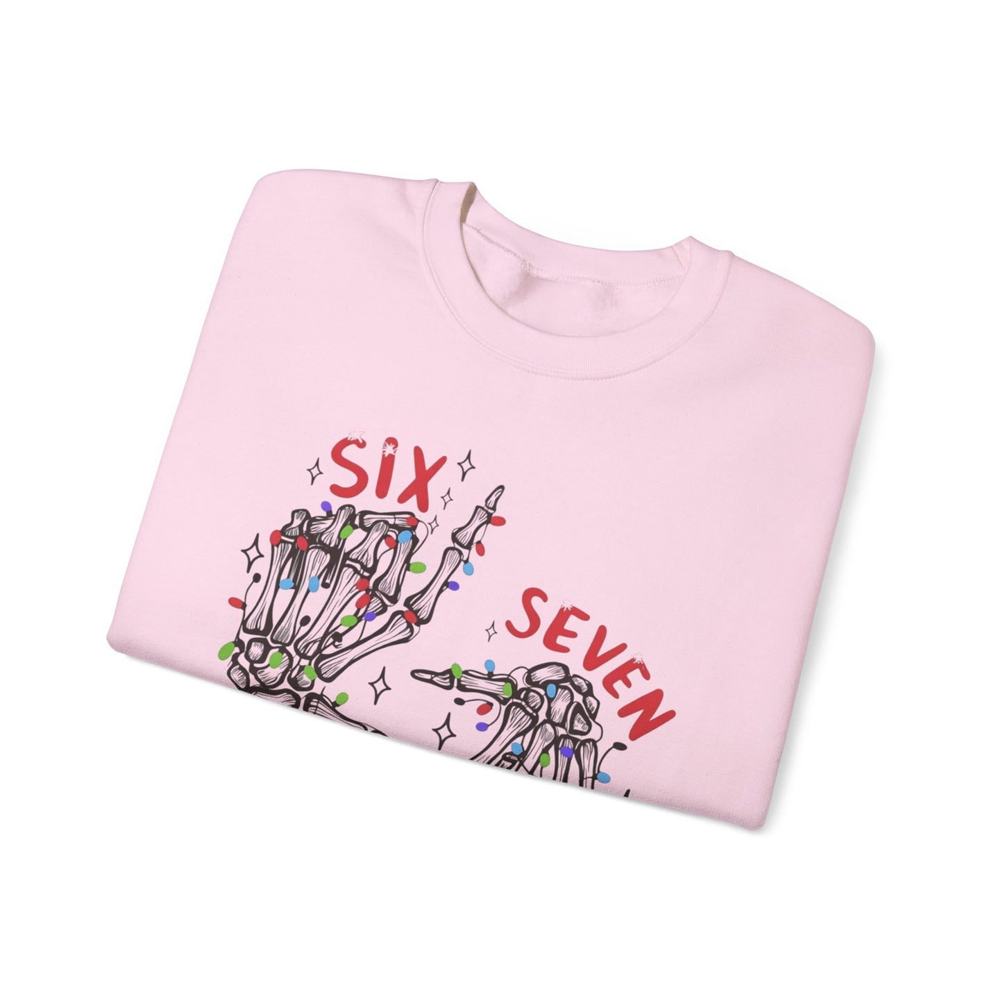 Six Seven Skeleton Hands Sweatshirt Funny Halloween Christmas Crewneck for Men & Women  Cozy Skeleton Hand Lights Pullover, Gift for Friends
