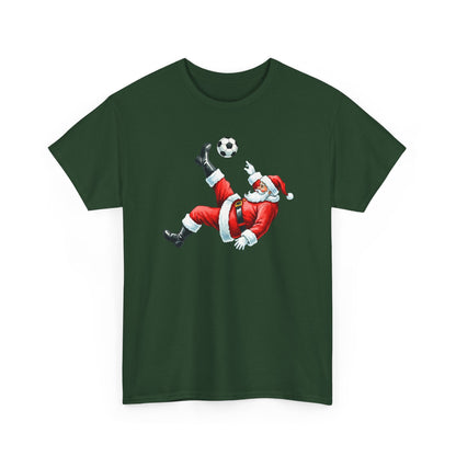 Santa Soccer Heavy Cotton Tee, Fun Holiday Shirt, Christmas Party, Gift for Him/Her, Festive Clothing, Casual Wear, Gift for her