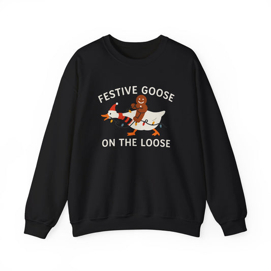 Festive Goose on the Loose Sweatshirt, Funny Christmas Gingerbread Crewneck, Holiday Lights Shirt, Cozy Winter Gift for Her and Him