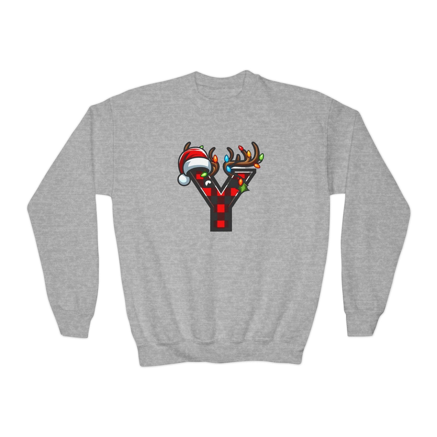 Festive Youth Crewneck Sweatshirt with Christmas Reindeer and Santa Hat, Holiday Gift for Kids, Winter Wear, Cozy Sweater, Christmas Apparel